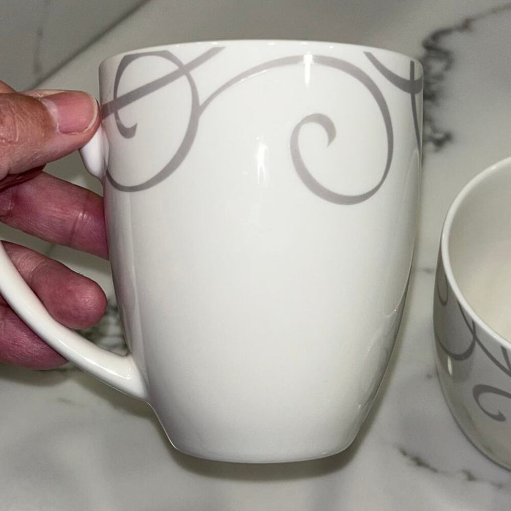 Oneida Symphony Grey Porcelain China Mugs Set of Gray Swirl Design 12 oz - Picture 3 of 7